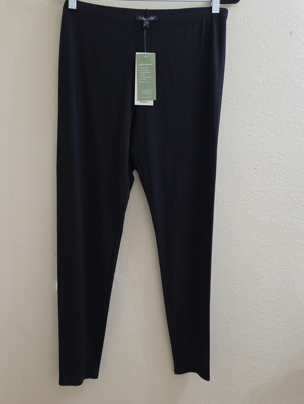 Eileen Fisher Black  NWT Essential Slim Pull-On Knit Ankle Leggings,  Large